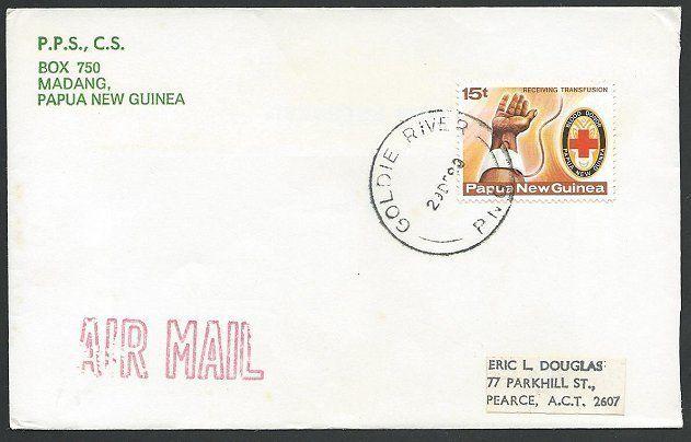 PAPUA NEW GUINEA 1980 cover ex GOLDIE RIVER................................48390