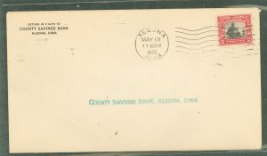 US 620 1925 2c Norse-American commemorative issue paying the 2c first class rate within Algona, Iowa with an Algona, Iowa first