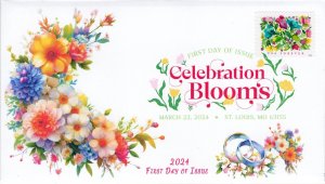 24-115, 2024, Celebration Blooms, First Day Cover, Digital Color Postmark, flowe