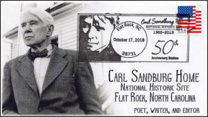 18-318, 2018, Carl Sandburg Home, Pictorial, Postmark, Event Cover, Flat Rock NC