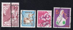 Japan 1955-62 5y & 10y values, Scott 609, 611, 725, 773 used