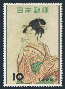 Japan 616, MNH. Mi 648. Utamaro, woodcut artist, 1955. A Girl Blowing Glass Toy.