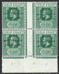 Togo 1916 Occupation 1/2p Grn Scott #66 SG H34 GUTTER BLOCK F/VF-H, reinforced-