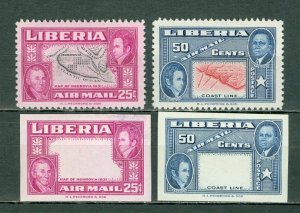 LIBERIA 1952 #C68-69 SET PERF.  & IMPERF. ..(1) SMALL CORNER THIN...MINT LIGHT H