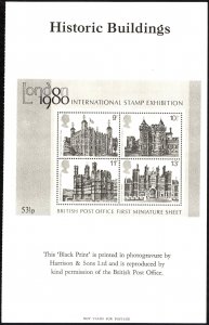 Great Britain / UK 1978 Stamps Exhibition London 80 Architecture S/S Black Print