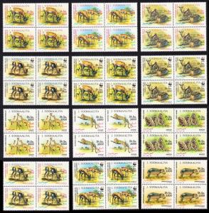 Somalia WWF Wild Animals 12 stamps in Blocks of four SC#607-618 MI#432-443