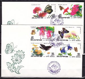 N. Korea, Scott cat. 2642-2647. Butterflies & Flowers on 2 First day covers.