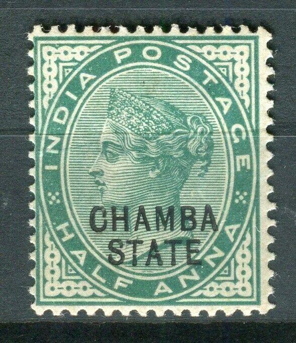 INDIA CHAMBA; 1887-95 classic QV Optd. issue Mint hinged Shade of 1/2a. value