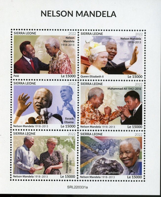 SIERRA LEONE 2022 NELSON MANDELA  WITH OBAMA, DIANA, ALI & QE II SHEET MINT NH