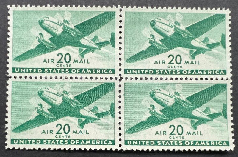 Scott#: C29 - Twin-motored Transport Plane 20¢ 1941 Block of Four MNHOG - Lot 10