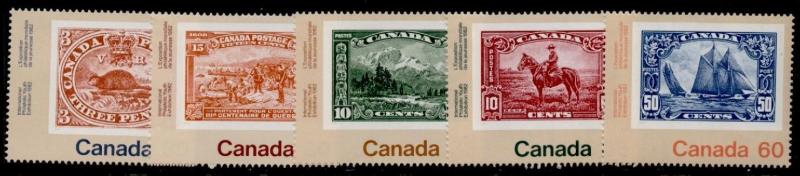 Canada 909-13 MNH Stamp on Stamp, Ship, Horse, Beaver, Ship, Mount Hurd