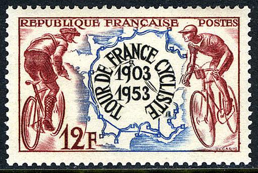 France 693, MNH. Bicycle Tour de France, 50th anniv. Map, 1953