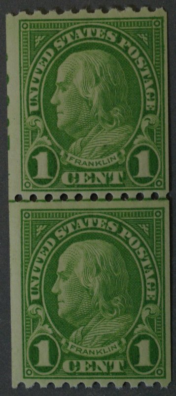 United States #604 One Cent Franklin Coil Line Pair w/ Plate Number MNH