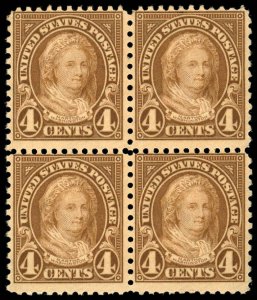 US Sc 636 MH/MNH BLOCK of 4 (1 hinged) - 1927 4¢ - Martha Washington - See Desc
