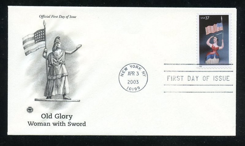 US 3780 Old Glory - Carving of a Woman with Flag UA PCS cachet FDC