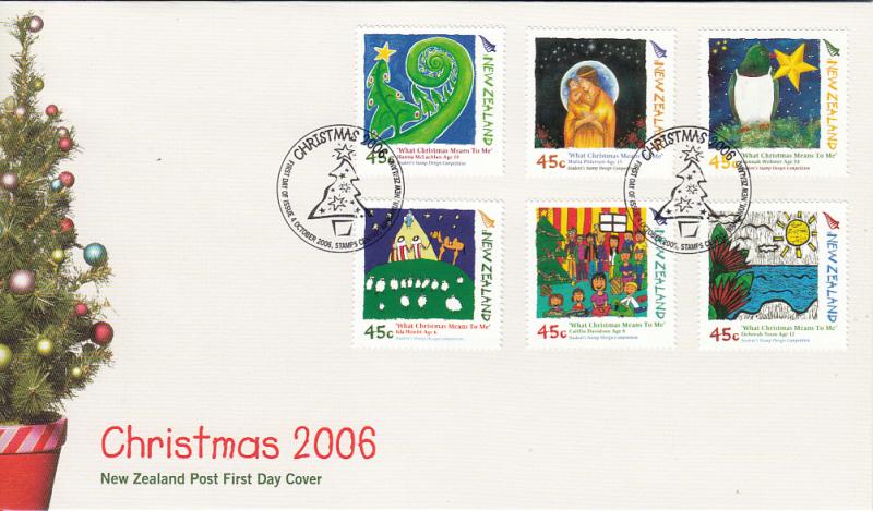 New Zealand 2006 FDC Childrens Art What Christmas Means To Me Set of 12