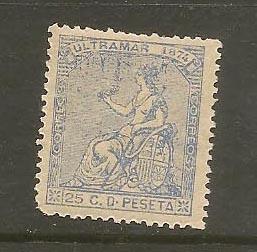 CUBA STAMP VFU 25 C. D PESETA ULTRAMAR 1874 #CCA12