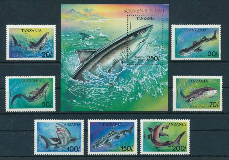 [110099] Tanzania 1993 Marine life sharks With souv. Sheet MNH