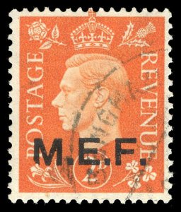 BOFIC - 1942 KGVI MEF 2d orange vfu copy Row 6/10 SLICED M variety. SG M2a