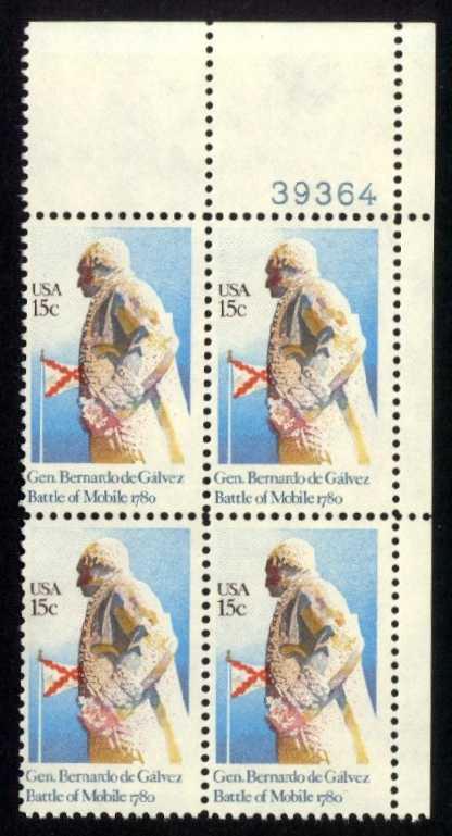 US #1826 Bernardo de Galvez P# Block of 4'MNH (1.30)