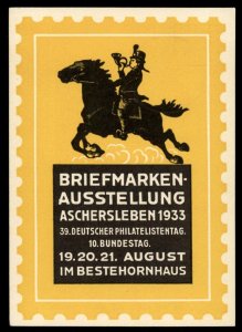 Germany 1933 Aschersleben Stamp Show 15pf Private Postal Card Cover Adver G99234