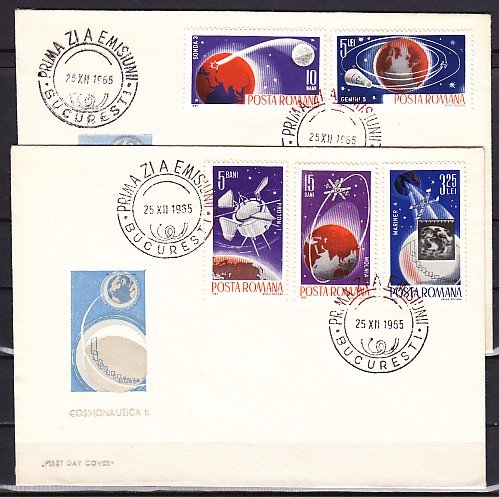 Romania, Scott cat. 1802-1806. Space Research issue. 2 First day Covers. ^