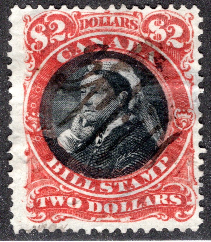 FB53, $2, Used, F/VF on pelure paper, p. 12,  embossed and m/s cancel