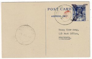 Burma (Japanese Occupation) 1942 Twante cancel on postal card, censored