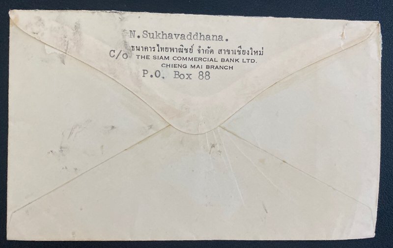 1950s Chieng Mai Commercial Bank Thailand Airmail Cover To Los Angeles CA USA