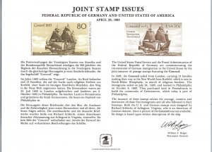 ENGRAVED JOINT STAMP ISSUE SOUVENIR CARD WEST GERMANY & THE U.S.A.  1983