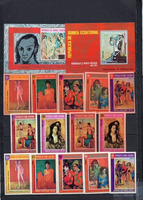 EQUATORIAL GUINEA 1974 PAINTINGS BY PABLO PICASSO 2 SETS OF 7 STAMPS & 2 S/S MNH