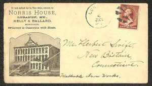 USA #210 STAMP LEBANON KENTUCKY NORRIS HOUSE & LIVERY ADVERTISING COVER (1880s)