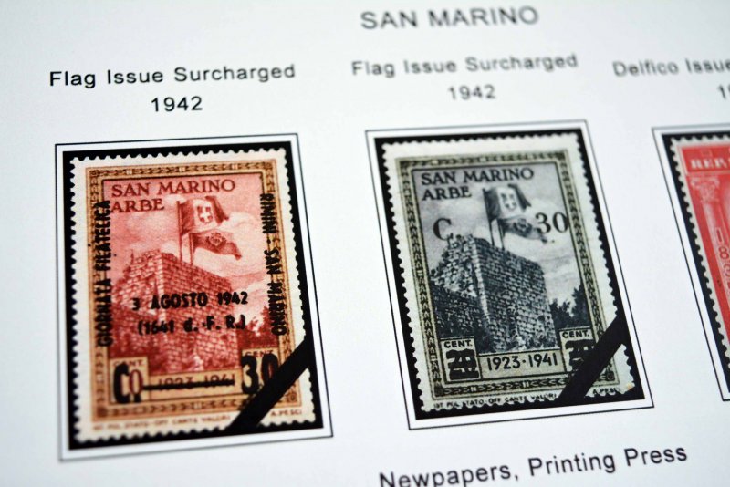 COLOR PRINTED SAN MARINO 1941-1965 STAMP ALBUM PAGES (40 illustrated pages)