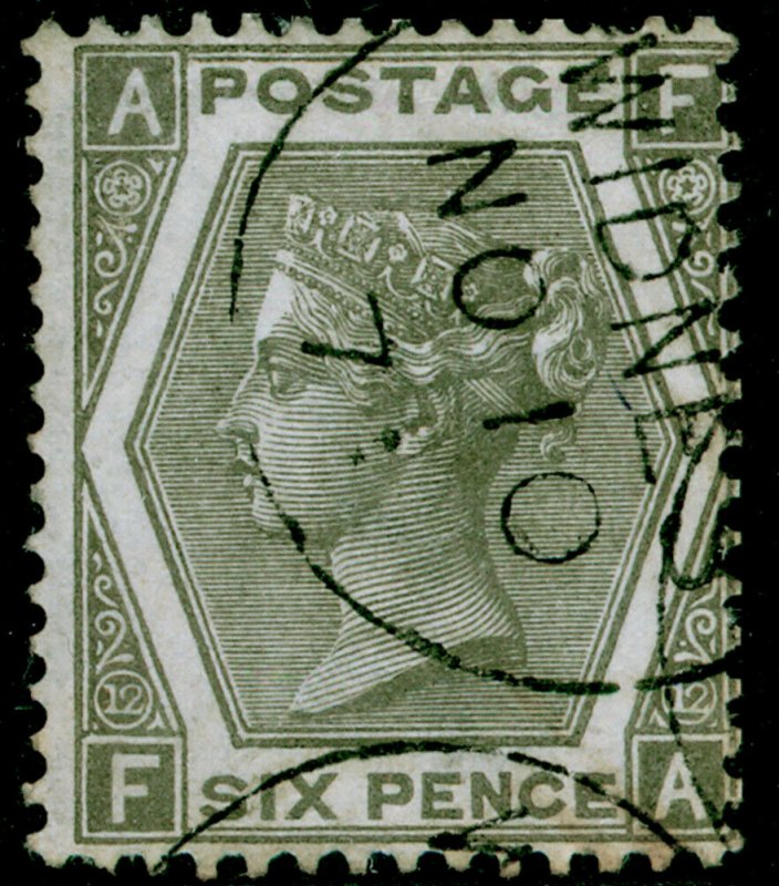 SG125, 6d grey plate 12, FINE USED, CDS. Cat £3000. FA