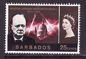 Barbados-Sc#283- id9- unused hinged 25c Winston  Churchill-1966-