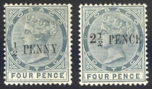 Tobago 1891 1/2d & 2 1/2d on 4d Grey SG 30-31 Scott 26&30 LMM/MLH Cat £50($61)