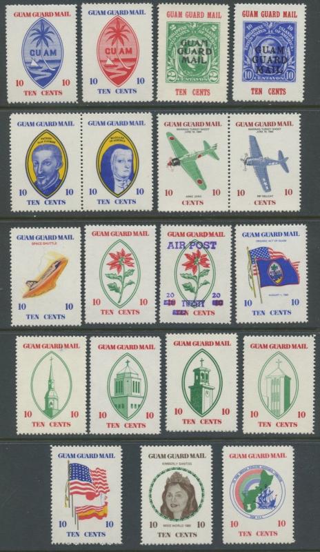 GUAM GUARD MAIL LOT OF 19 POSTER STAMPS WITH VARIOUS THEMES (LOT 1052)