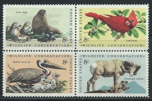 1972 Wildlife Conservation Block Of 4 8c Postage Stamps, Sc# 1464-1467, MNH, OG