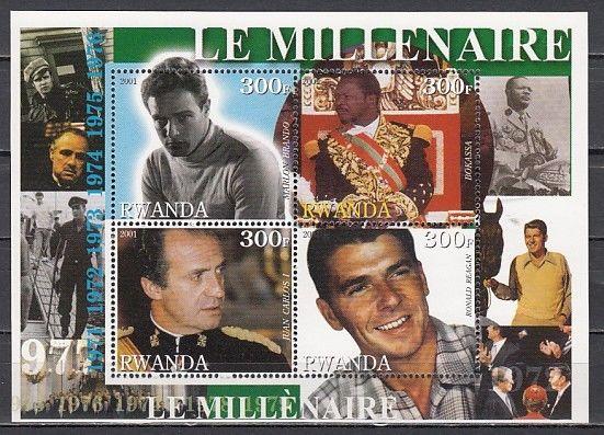 Rwanda, 2001 Cinderella issue. 70`s sheet. M. Brando, R. Reagan, Politicians. 