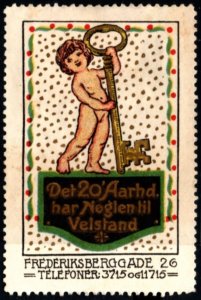 Vintage Denmark Poster Stamp The 20th Century Has The Key To Prosperity