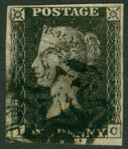 SG 3 1d grey-black plate eleven lettered IC. Very fine used with a black...