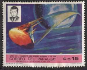 Paraguay 1145 (mh, water damage) 15c space missions: Apollo 8, JFK (1969)