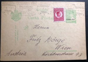 1931 Bucarest Romania Stationery postcard Uprated Cover To Vienna Austria