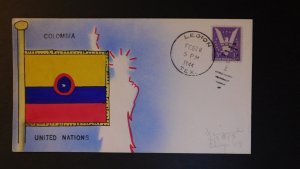 1944 Legion TX Mae Weigand Hand Painted Colombia United nations Patriotic Cover