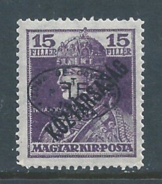 Hungary #2N40 MH 15f Charles IV Issue Ovptd. In Black & Koztarsasag