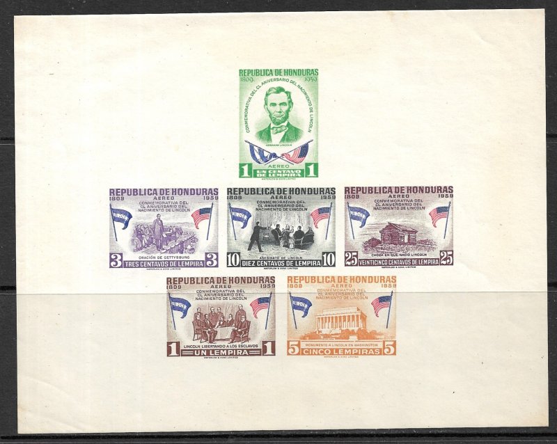 HONDURAS 1959 ABRAHAM LINCOLN Souvenir Sheet Sc C300a MNH Gum Faults