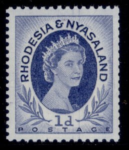 RHODESIA & NYASALAND QEII SG2a, 1d deep blue, NH MINT. PERF 12½ X 14