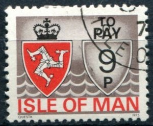 Isle of Man Sc#J13 Used, 9p grey & multi, Coat of Arms 1975 (1975)