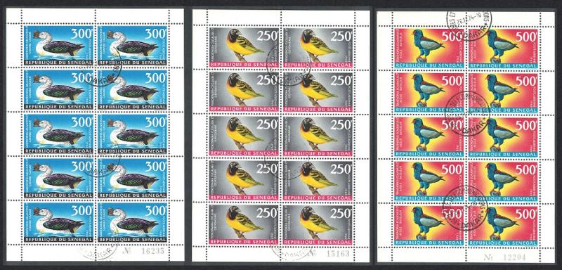 Senegal Weaver Duck Bateleur Birds 3v Sheetlets of 10 sets canc SG#379-381