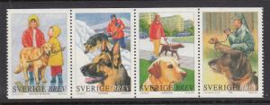 Sweden 2001 MNH Scott #2408 Booklet pane of 4 (5k) Dogs Retrievers, Shepherd,...